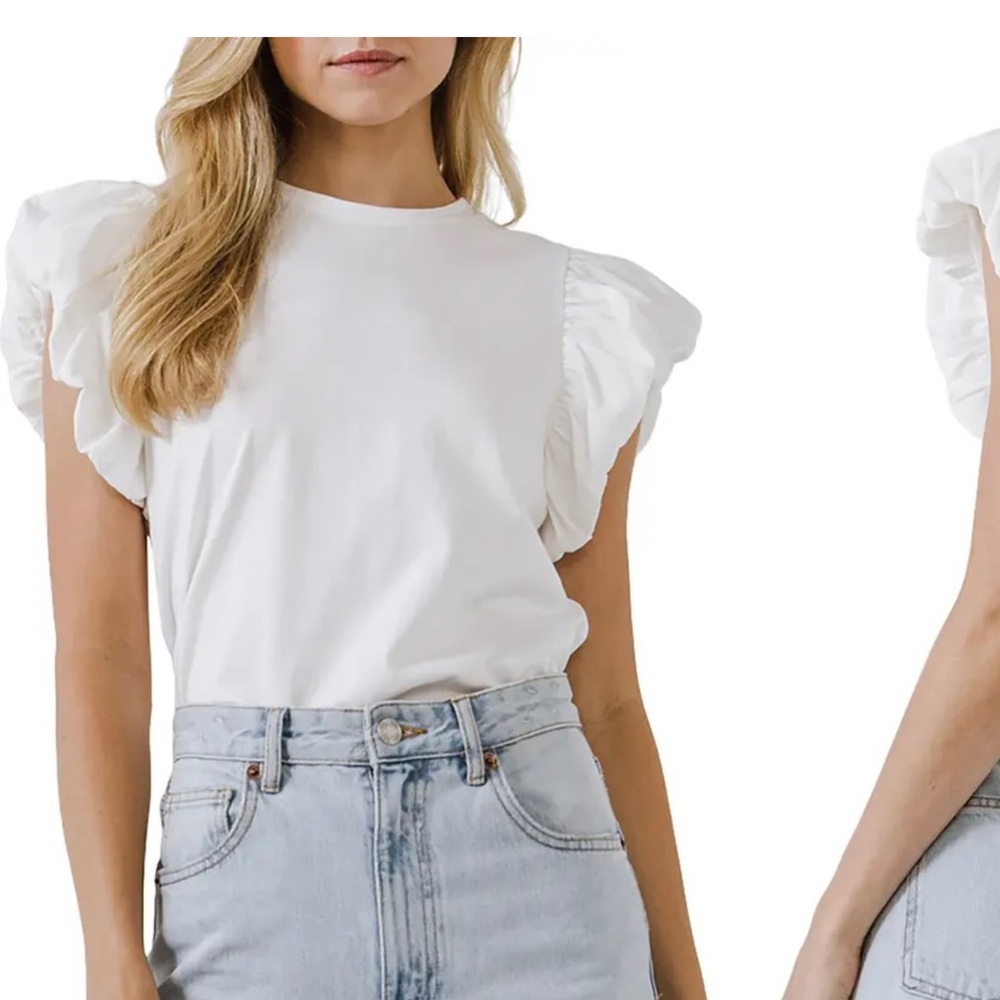 English Factory Cap Puff Sleeve Blouse, Size M